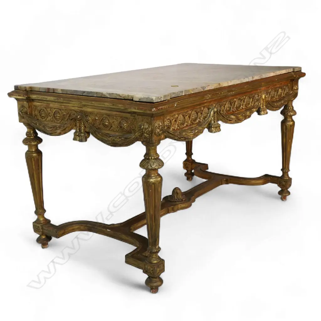 A quality19thC French Louis VII style carved gilt wood and marble console table, Image 1++