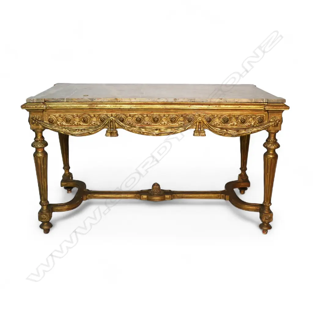 A quality19thC French Louis VII style carved gilt wood and marble console table, Image 1++