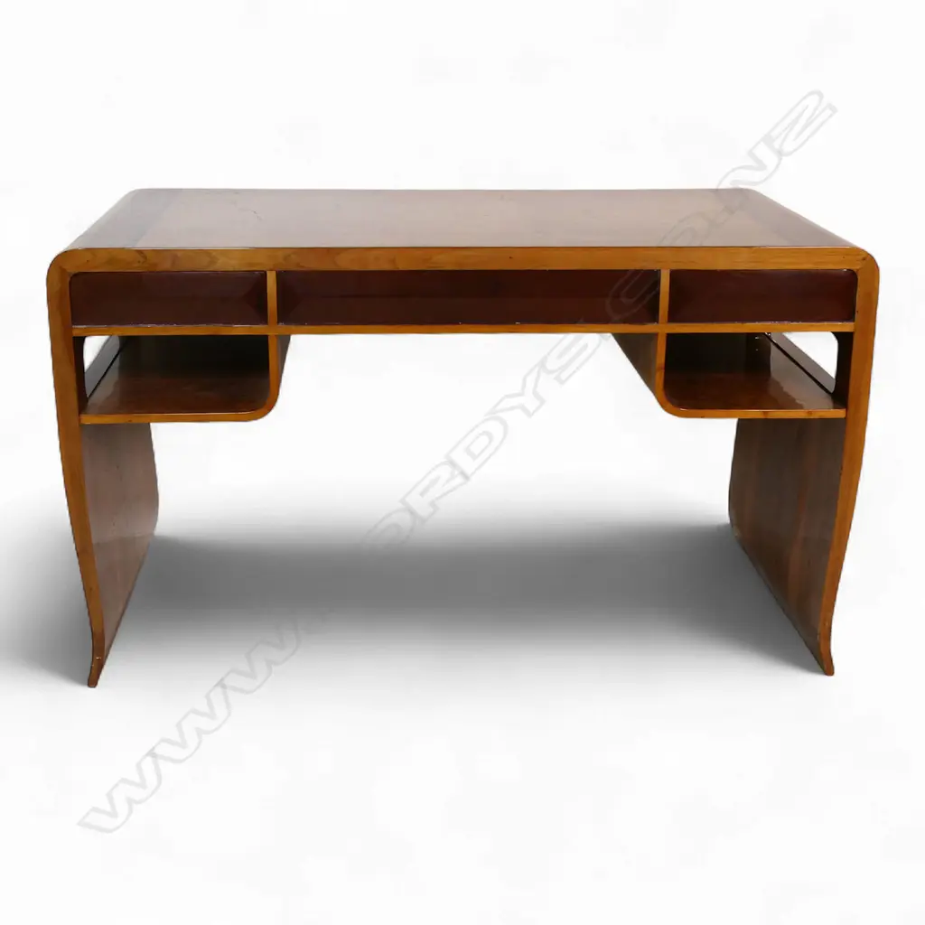 A quality French Art Deco burr walnut desk, Image 1++
