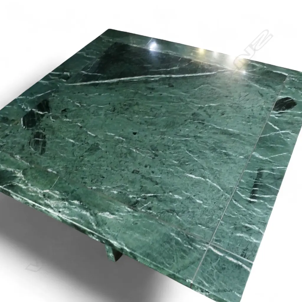 A stylish 1980/1990's Guatemalan green Alpe Verde and stainless steel dining table, Image 1++