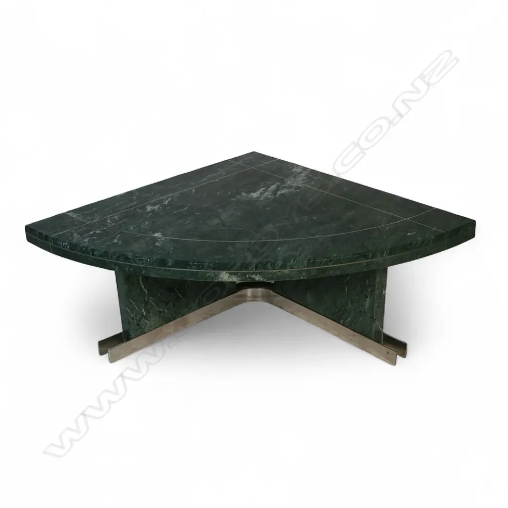 A stylish 1990's Guatemalan green Alpe Verde and stainless steel side table, Image 1++