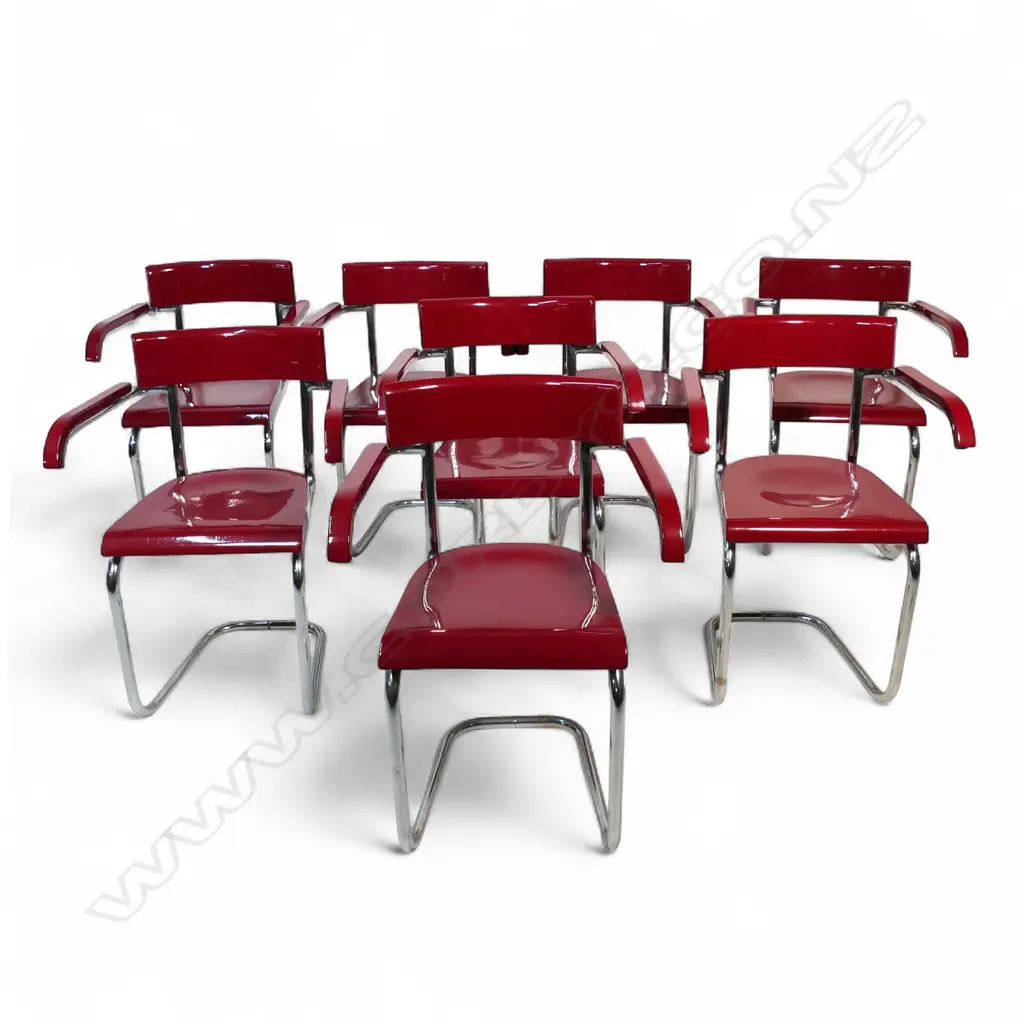 A set of eight vintage Bauhaus-style chrome framed tubular armchairs, Image 1++