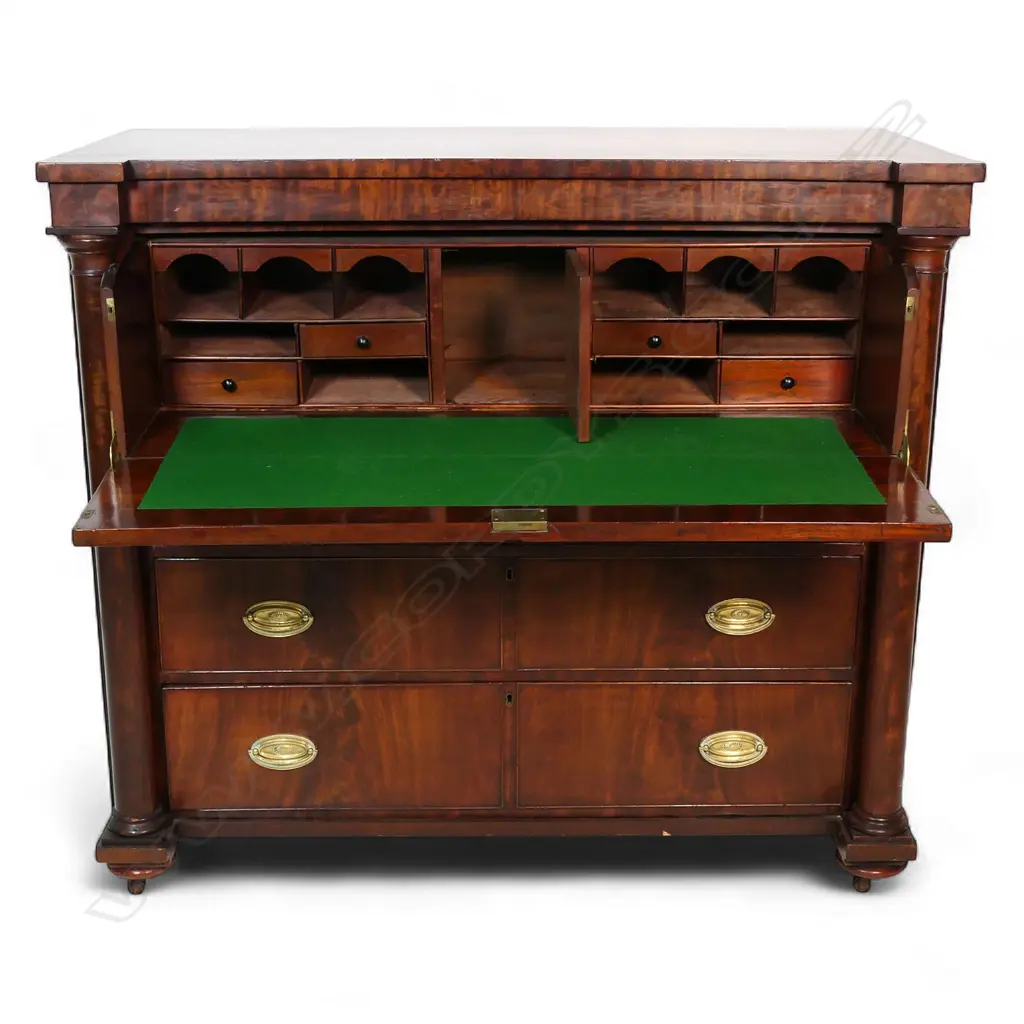 A George III flame mahogany secretaire chest, Image 1++