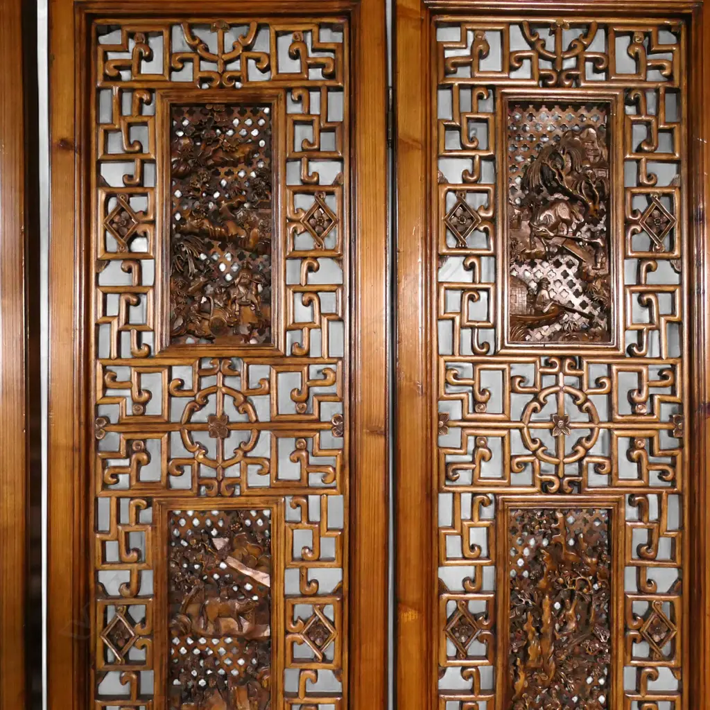 An late 20thC Chinese sixfold screen, Image 1++