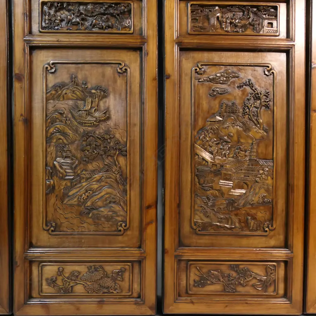 An late 20thC Chinese sixfold screen, Image 1++