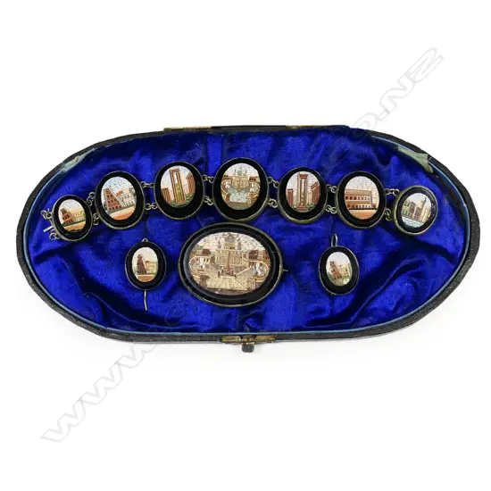 A good 19thC Italian Grand Tour micro mosaic jewellery suite,