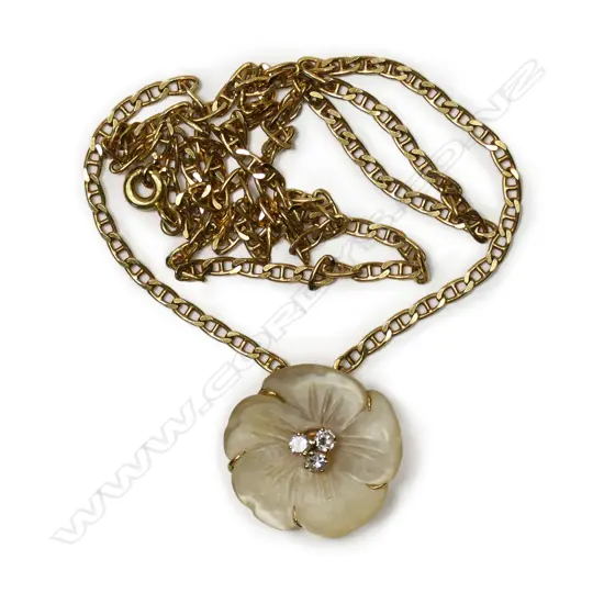 An 18ct gold, mother of pearl and diamond necklace,
