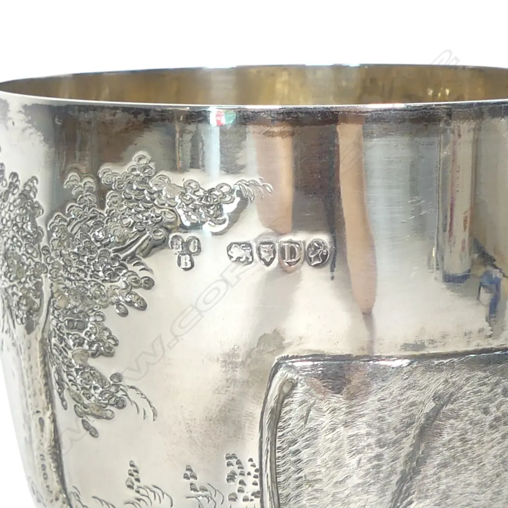 The New Zealand historic 'A.A. & P.A. 1881' silver trophy cup for Best Cow, presentation engraved, awarded to John Grey Esq. and presented by 'Messrs. Wilson & Horton'. Engraved and embossed with a cow. London 1879 by Richards & Brown (Edward Charles Brown). H.195mm. 208gms. Image 1++