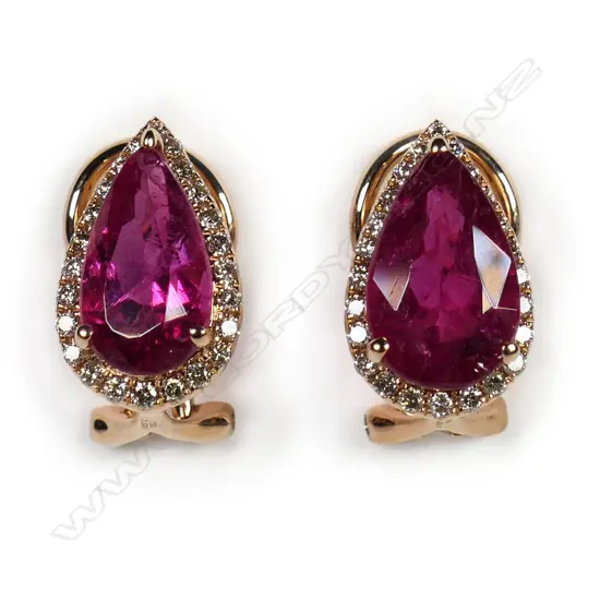 A pair of 18ct rose gold rubellite and diamond earrings,