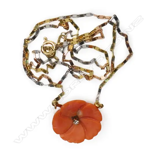 An 18ct gold coral and diamond necklace,