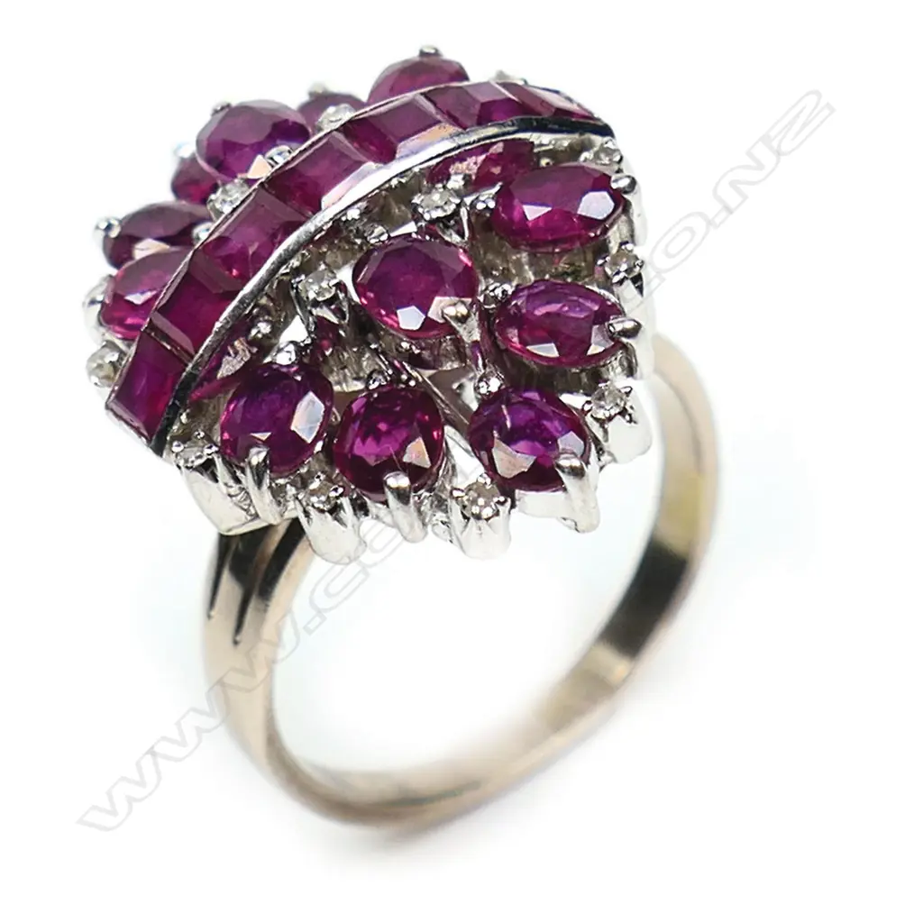A 14ct white gold ruby and diamond ring, Image 1++