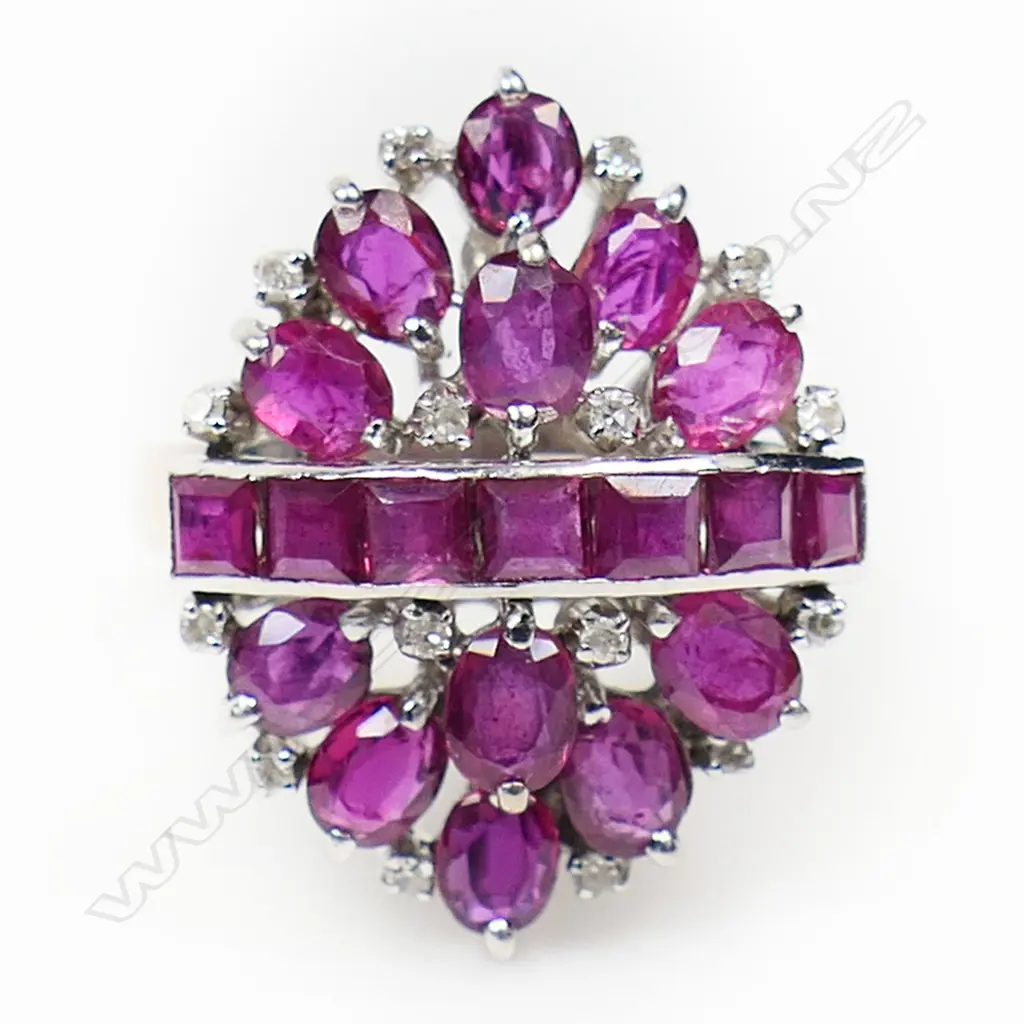 A 14ct white gold ruby and diamond ring, Image 1++