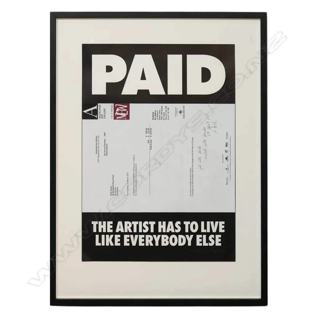 Billy Apple(1935-2021) 'PAID The Artist has to Live Like Everybody Else' Image 1++