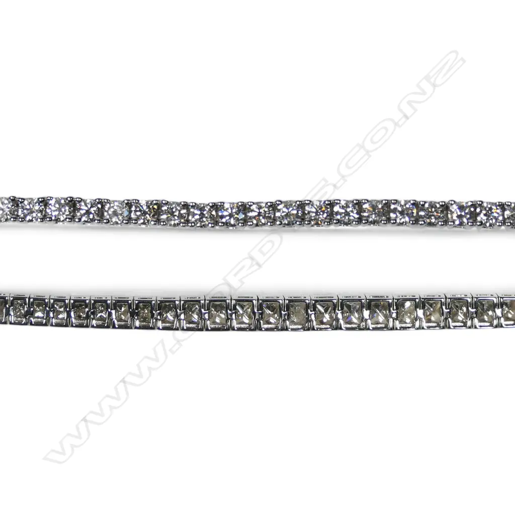 A modern 18ct white gold and diamond line bracelet, Image 1++