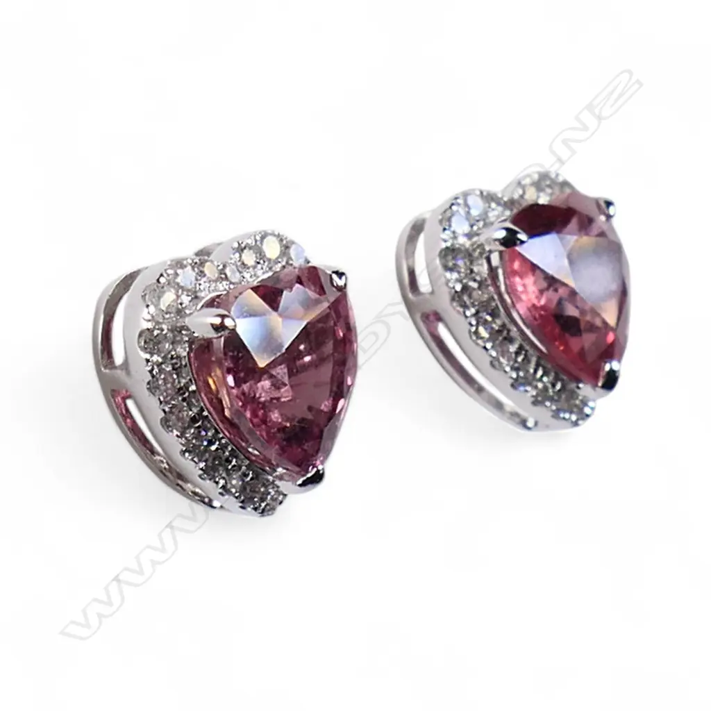 A pair of 18ct white gold and pink tourmaline and diamond earrings, Image 1++