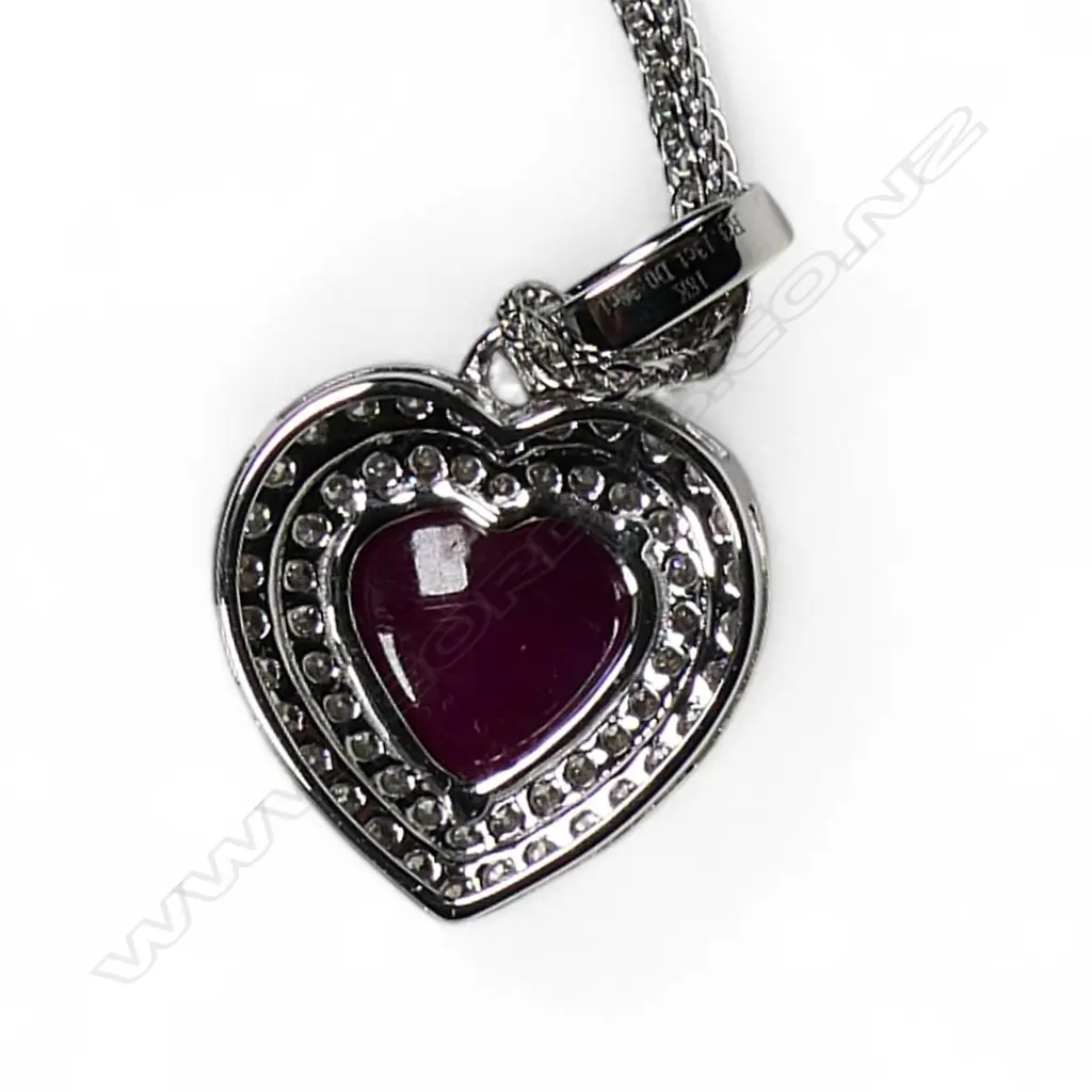A modern 18ct white gold rubellite and diamond pendant on chain, Image 1++