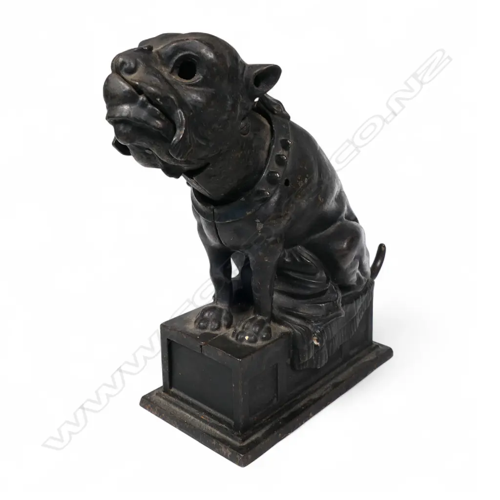 A 19thC American 1880 patent J.E. Stevens 'Bull Dog Bank' mechanical bank, Image 1++
