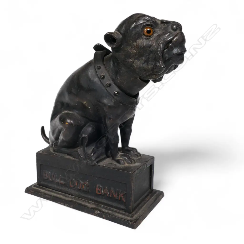 A 19thC American 1880 patent J.E. Stevens 'Bull Dog Bank' mechanical bank, Image 1++