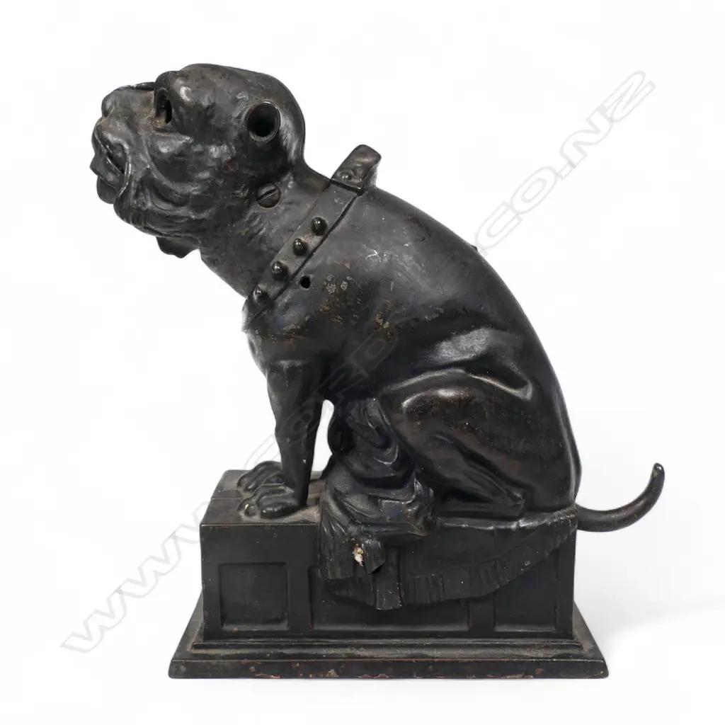 A 19thC American 1880 patent J.E. Stevens 'Bull Dog Bank' mechanical bank, Image 1++
