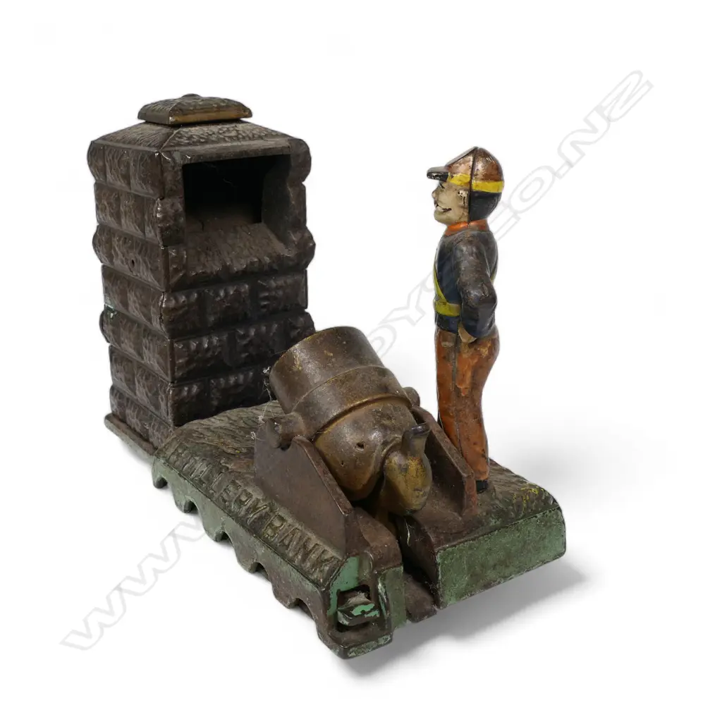 An original 19thC cast-iron mechanical 'Artillery Bank' money bank, Image 1++