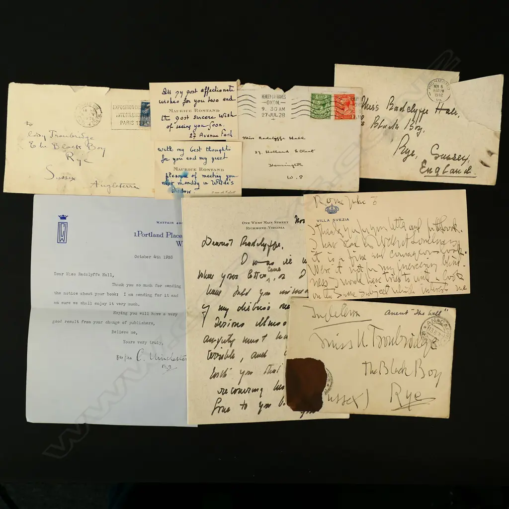 An important collection of letters between the acclaimed French writer Colette (Colette Sidonie-Gabrielle)(1873-1954) - Radclyffe Hall (1883-1943); author of the 1928 ground-breaking novel ‘The Well of Loneliness;  and Lady Una Troubridge (1887-1963) - English sculptor and translator of the works of Colette into English, Image 1++