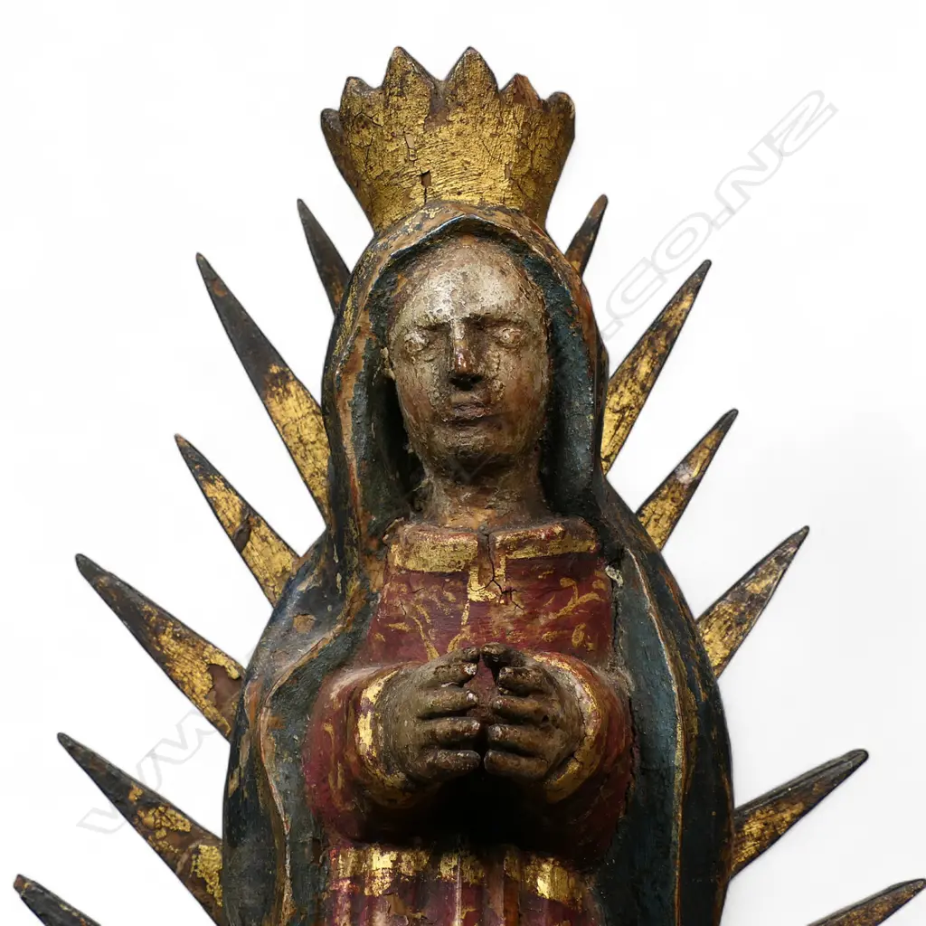 An 18thC wood figure of Our Lady of Guadalupe, Image 1++