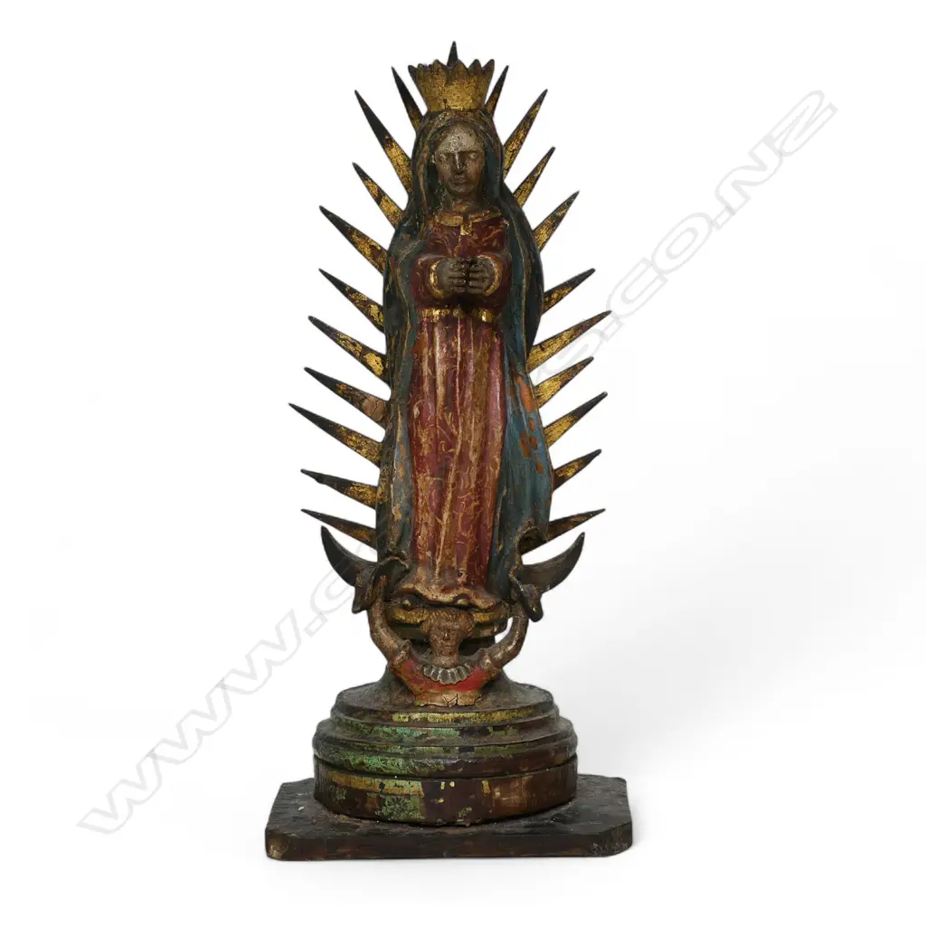 An 18thC wood figure of Our Lady of Guadalupe, Image 1++