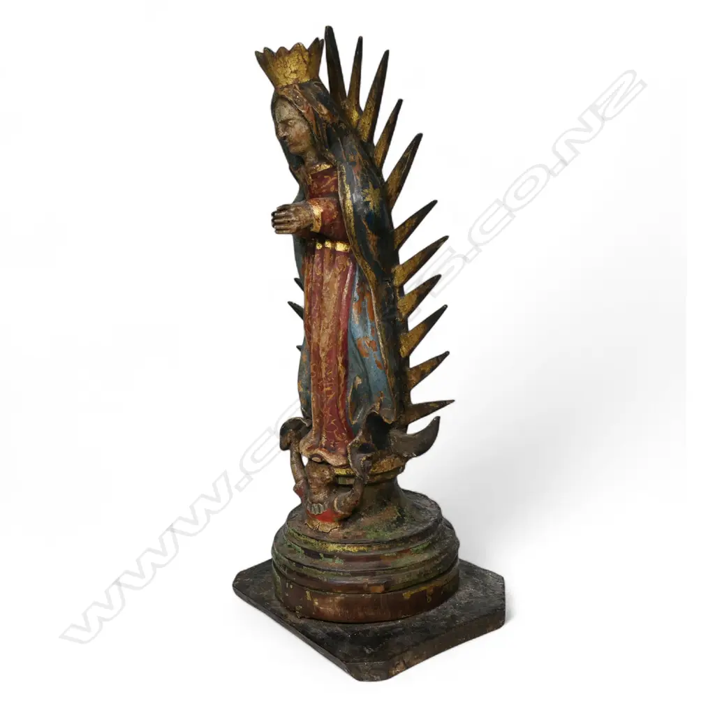 An 18thC wood figure of Our Lady of Guadalupe, Image 1++