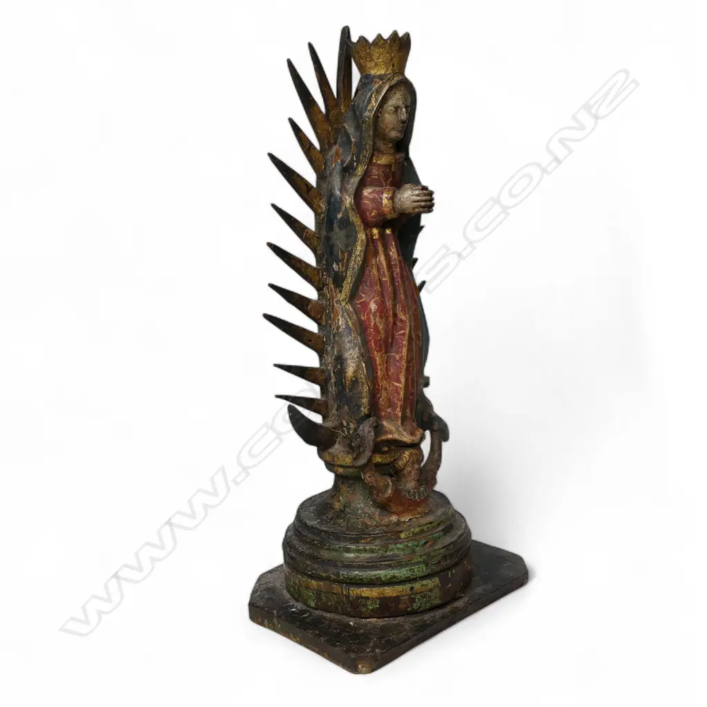 An 18thC wood figure of Our Lady of Guadalupe, Image 1++