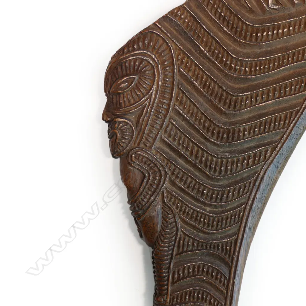 An old finely carved Māori wahaika hand club, Image 1++