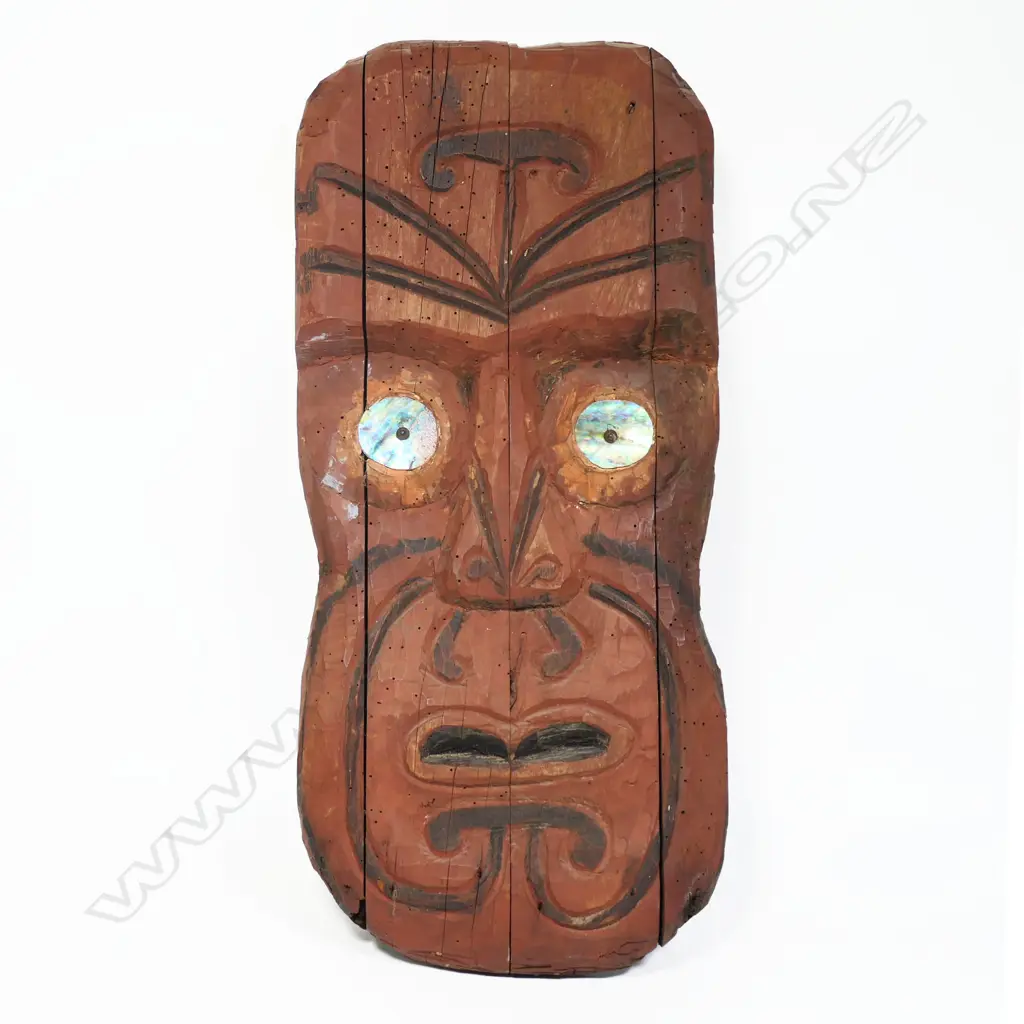An early 20thC folk art carved Māori wheku gable mask, Image 1++
