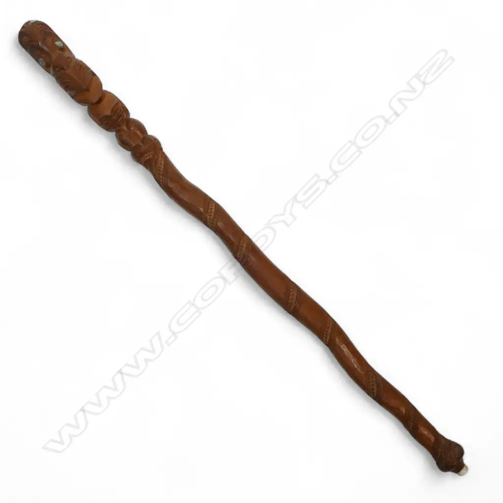 A Māori finely carved tokotoko (walking stick), Image 1++