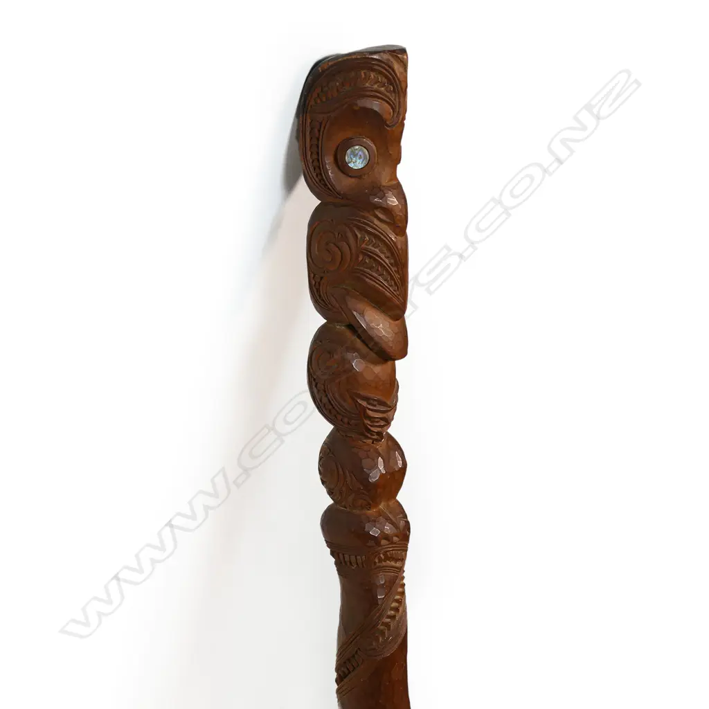 A Māori finely carved tokotoko (walking stick), Image 1++