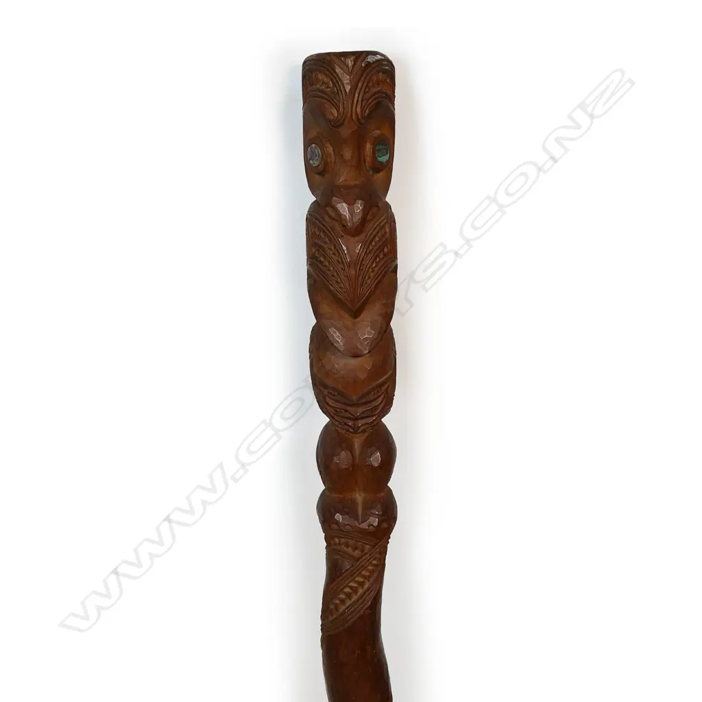 A Māori finely carved tokotoko (walking stick), Image 1++