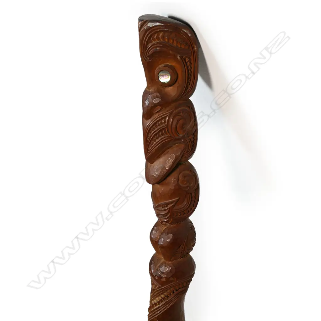 A Māori finely carved tokotoko (walking stick), Image 1++