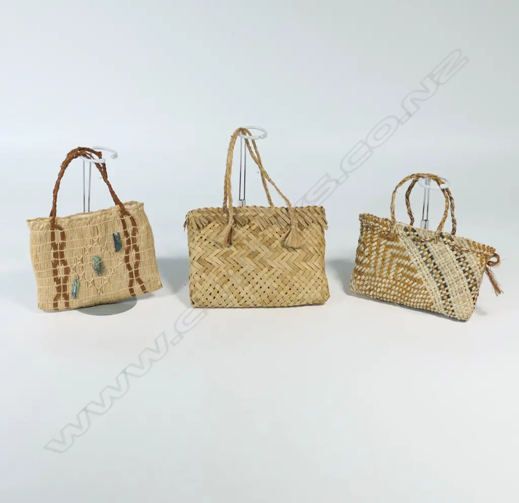 Dr Te Aue Davis (Ngati Maniapoto Ngati Uekaha 1925-2010) woven set of 'The three Baskets of Knowledge', Image 1++