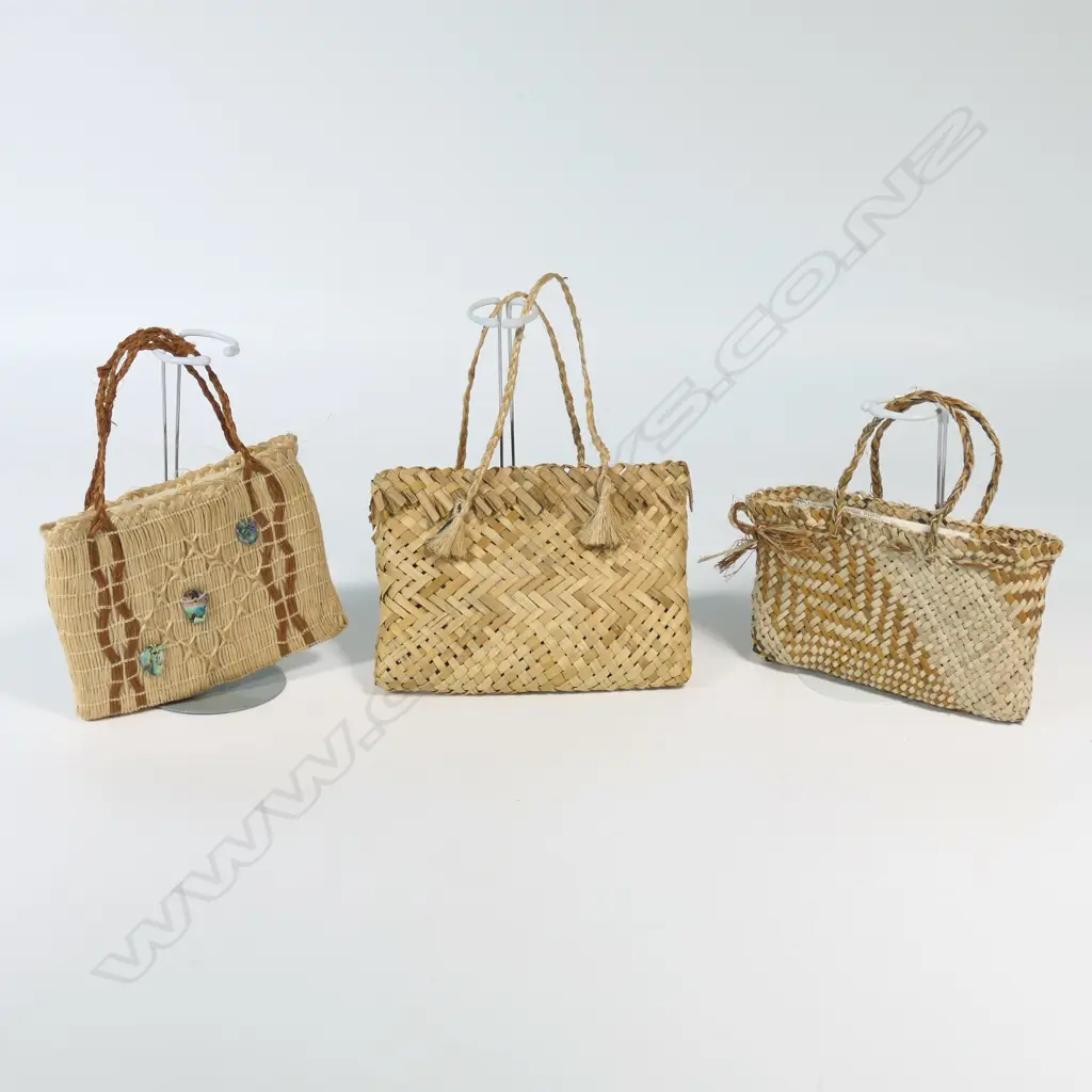 Dr Te Aue Davis (Ngati Maniapoto Ngati Uekaha 1925-2010) woven set of 'The three Baskets of Knowledge', Image 1++