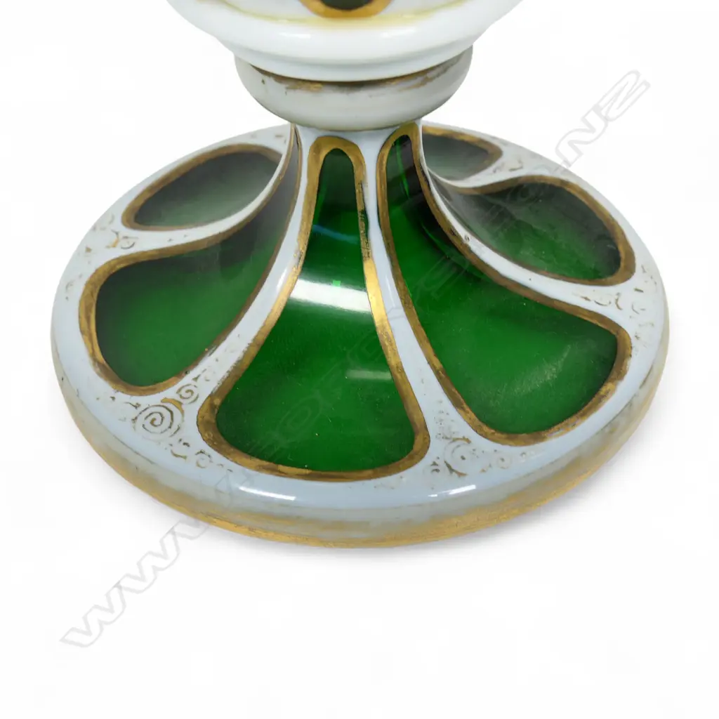A pair of late 19thC Bohemian white over green glass vases, Image 1++