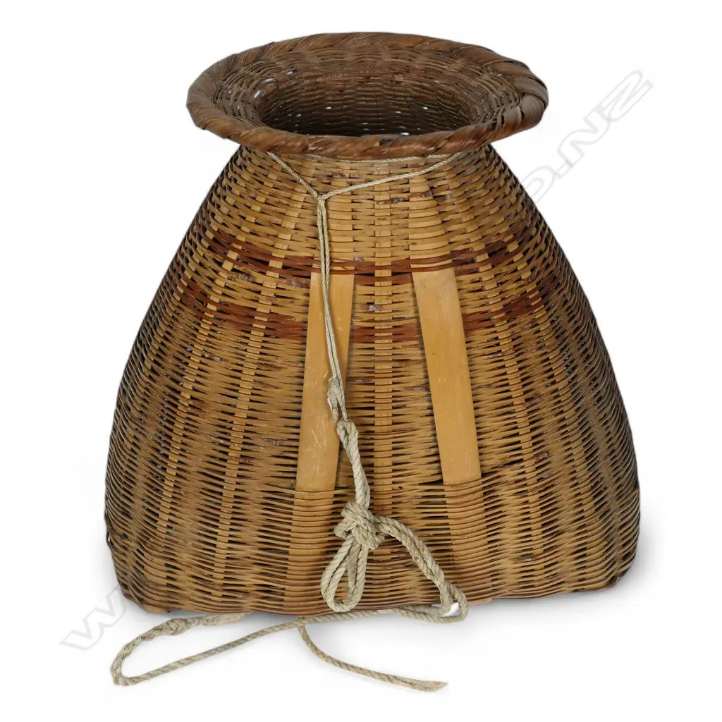 A 19thC Japanese finely carved fisherman's catch basket, Image 1++