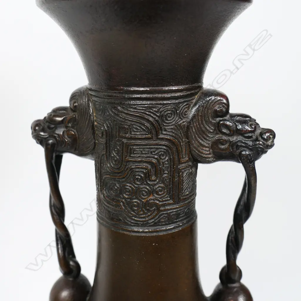 An old Chinese bronze archaic style Gu form vase, Image 1++