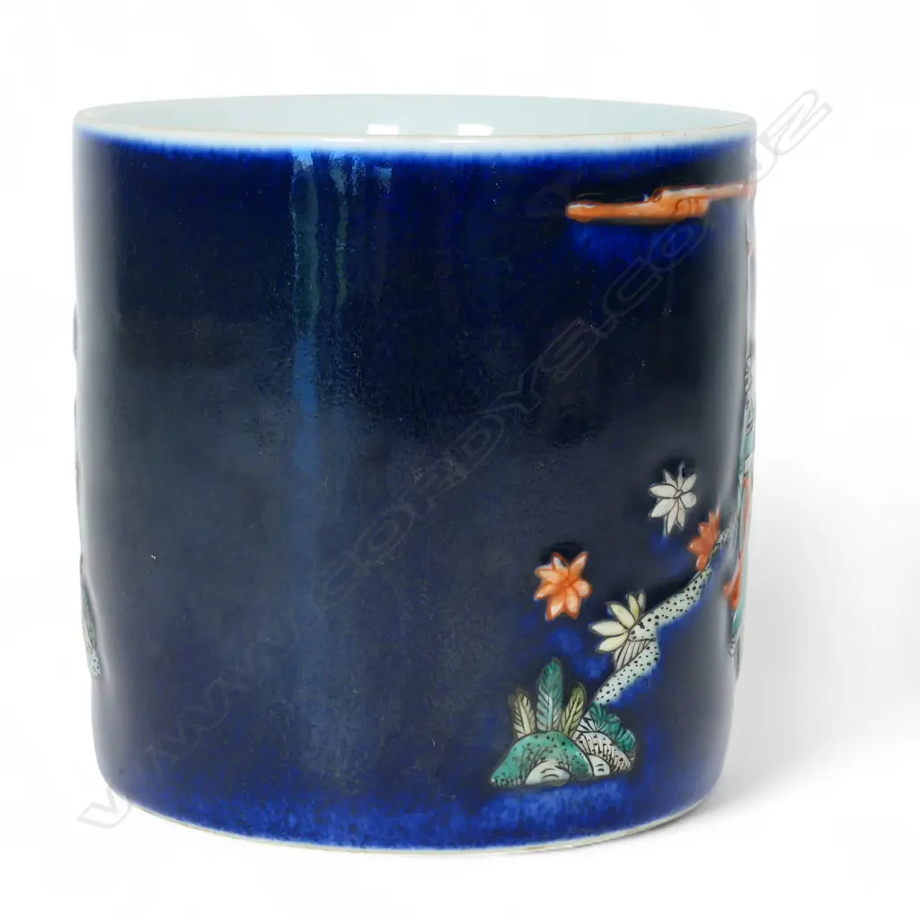 A Chinese Kangxi style deep blue glazed brush pot, Image 1++