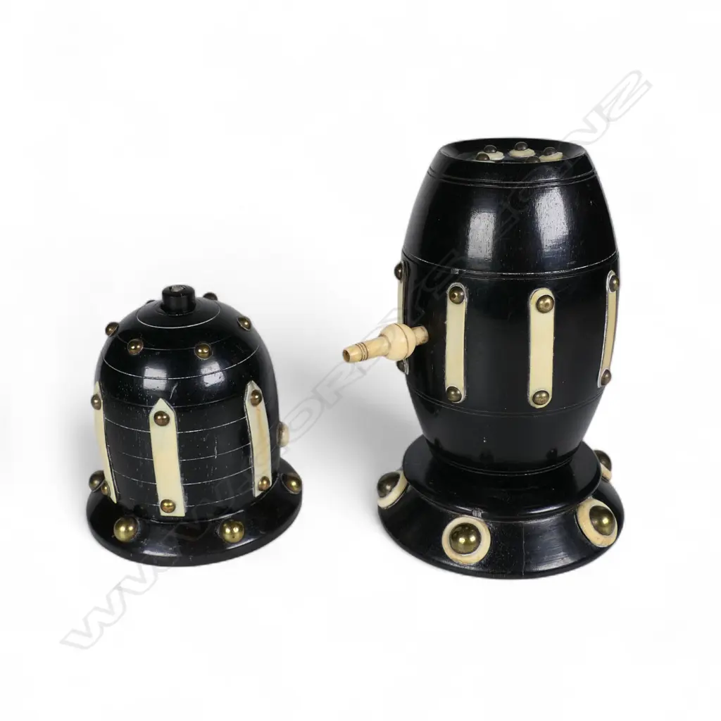Two 19thC ebony and ivory sewing thread dispensers, Image 1++