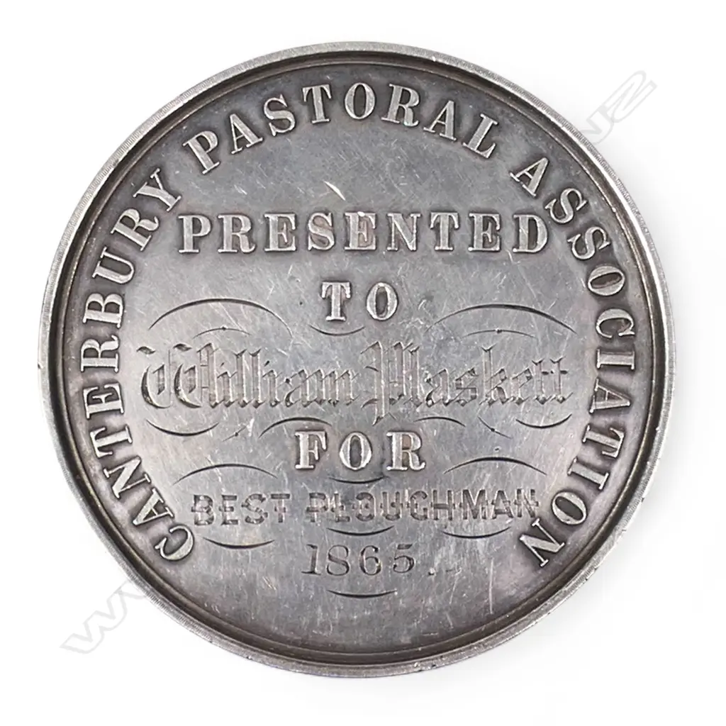 A silver 1865 'Canterbury Pastoral Association' 'Best Ploughman' medal, Image 1++