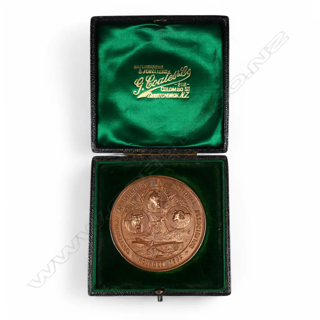 Bronze 'CANTERBURY AGRICULTURAL AND PASTORAL ASSOC' medal, 'Founded' 1863. Dated 1896. cased Image 1++