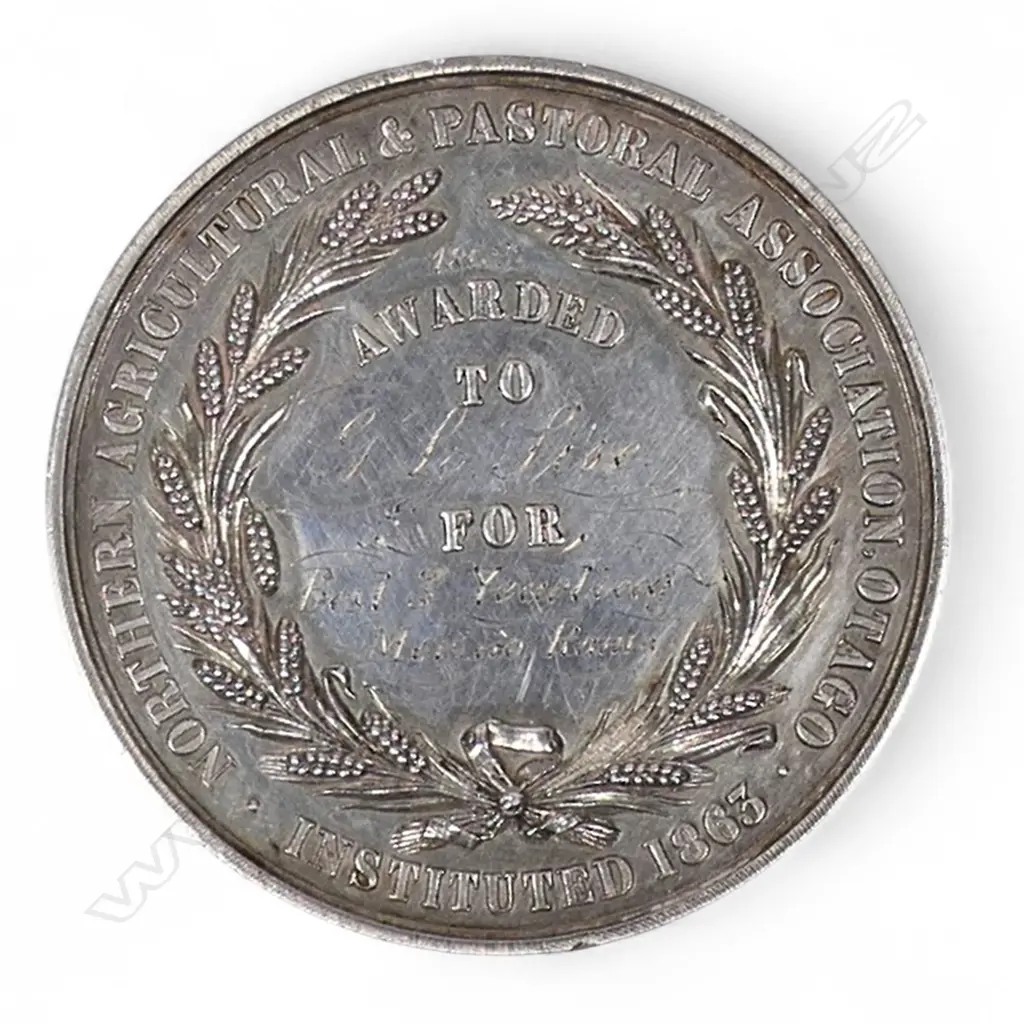 19thC silver "North Otago Agricultural and Pastoral Association Otago instituted 1863" medal Image 1++