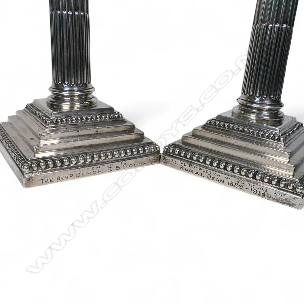 A pair of silver Corinthian column candlesticks with Richmond presentation engraving, Image 1++