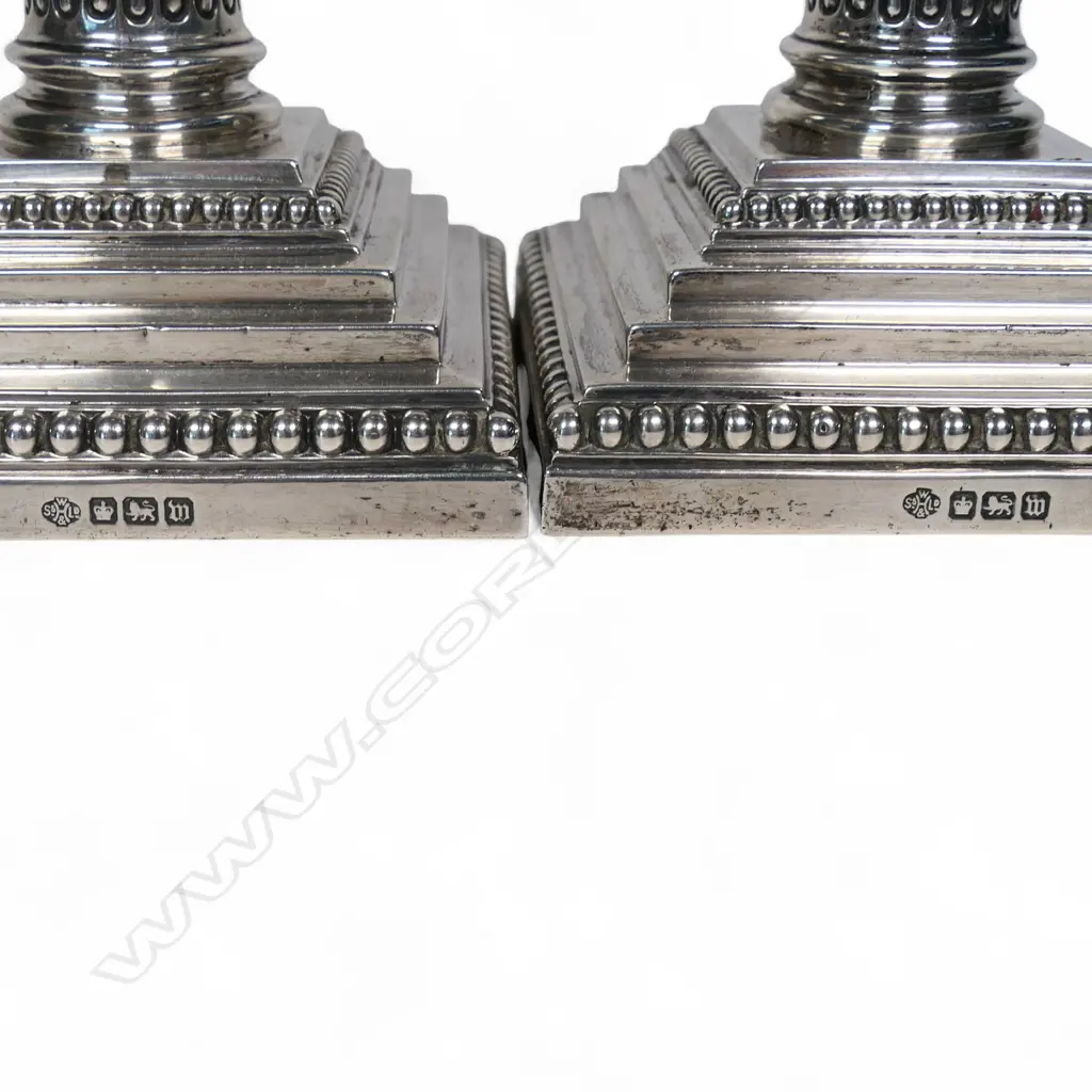 A pair of silver Corinthian column candlesticks with Richmond presentation engraving, Image 1++