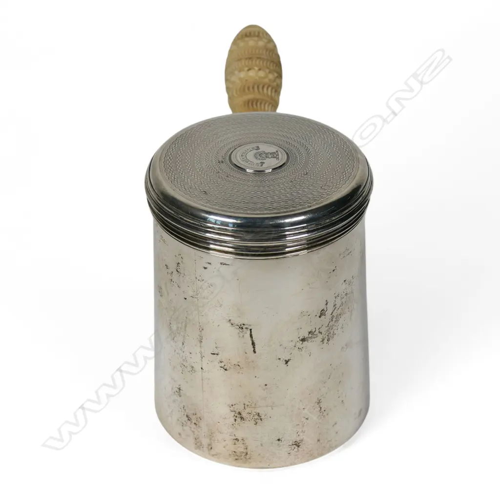 An uncommon William IV silver and ivory handled shaving pot, Image 1++