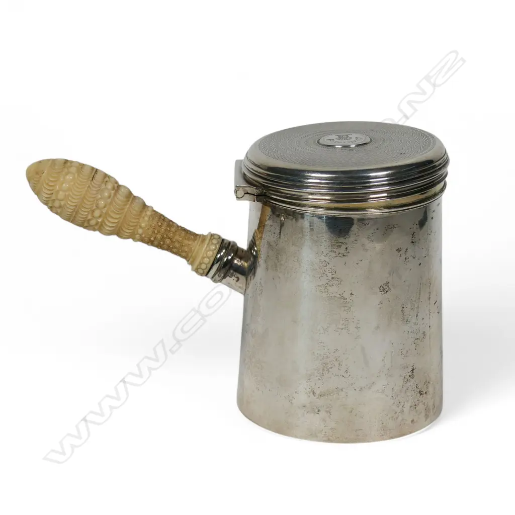 An uncommon William IV silver and ivory handled shaving pot, Image 1++