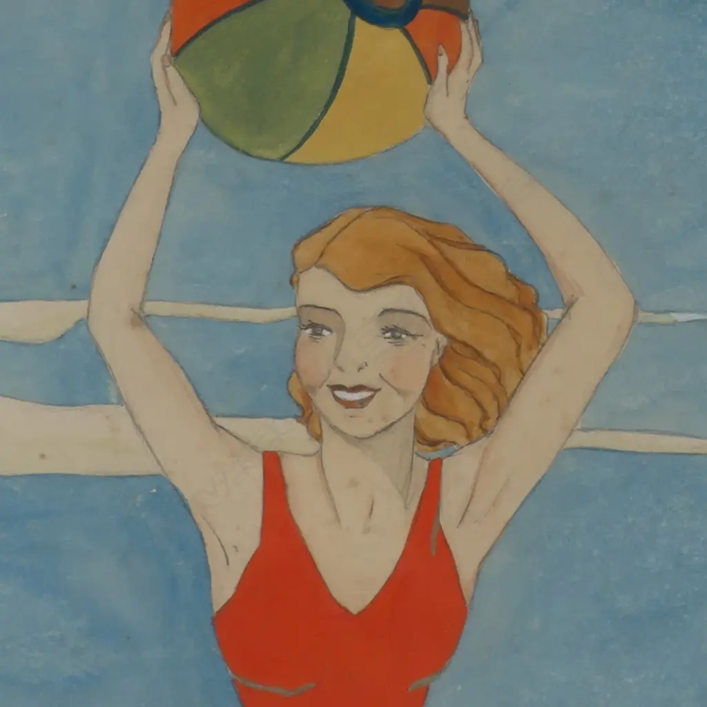 Heather Masters (NZ 1917-2012) Women and Beachball, Image 1++